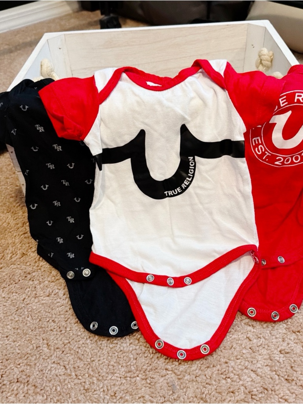 Set of 3! True Religion One-Piece Bodysuits for 0-3 month Babies